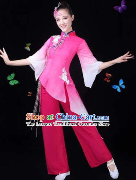 Traditional Chinese Yangko Lotus Dance Pink Clothing Folk Dance Fan Dance Stage Performance Costume for Women