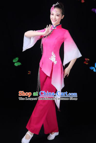 Traditional Chinese Yangko Lotus Dance Pink Clothing Folk Dance Fan Dance Stage Performance Costume for Women