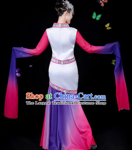 Chinese Traditional Classical Dance Purple Water Sleeve Dress Umbrella Dance Group Dance Stage Performance Costume for Women