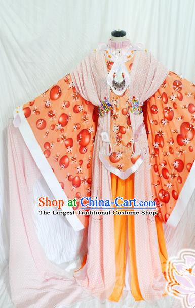 Traditional Chinese Han Dynasty Queen Orange Hanfu Dress Ancient Empress Embroidered Costume for Women