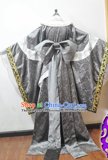 Traditional Chinese Han Dynasty Princess Grey Hanfu Dress Ancient Female Knight Embroidered Costume for Women