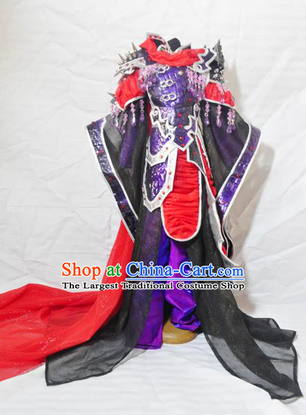 Traditional Chinese Han Dynasty Female General Purple Hanfu Dress Ancient Swordswoman Embroidered Costume for Women