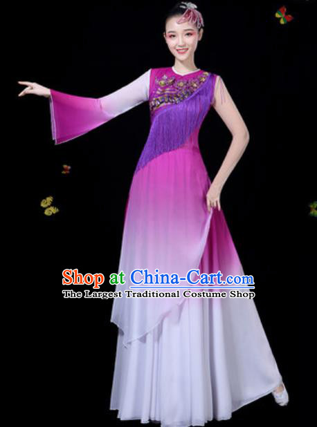 Traditional Chinese Classical Dance Purple Dress Umbrella Dance Group Dance Stage Performance Costume for Women