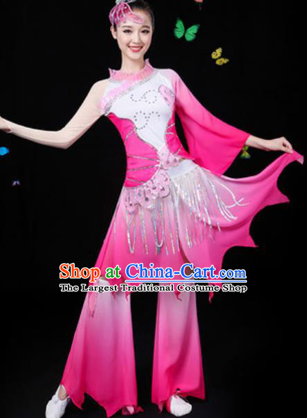 Chinese Traditional Classical Dance Lotus Dance Rosy Dress Umbrella Dance Group Dance Stage Performance Costume for Women