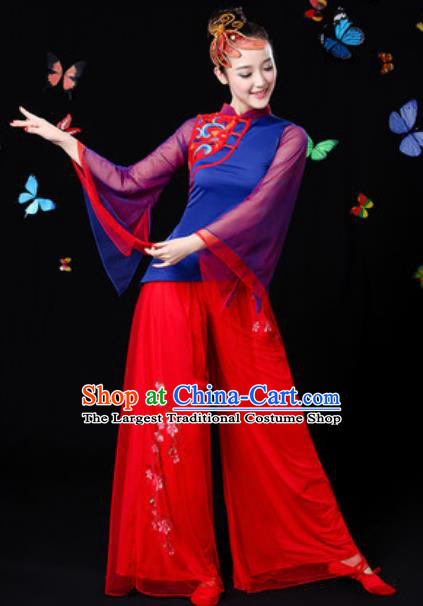 Traditional Chinese Yangko Dance Veil Clothing Folk Dance Fan Dance Stage Performance Costume for Women