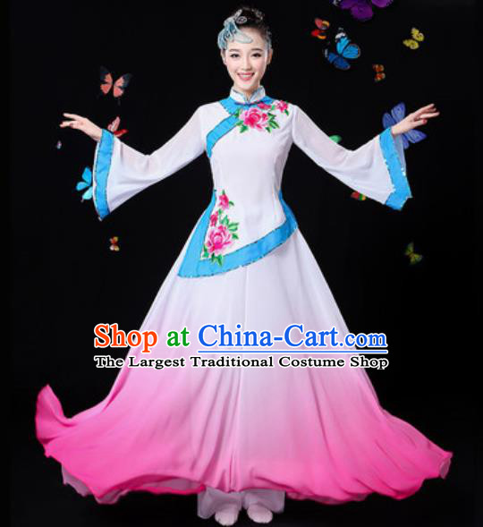 Chinese Traditional Classical Dance White Dress Umbrella Dance Group Dance Stage Performance Costume for Women