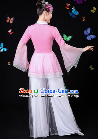 Traditional Chinese Yangko Dance Pink Veil Clothing Folk Dance Fan Dance Stage Performance Costume for Women