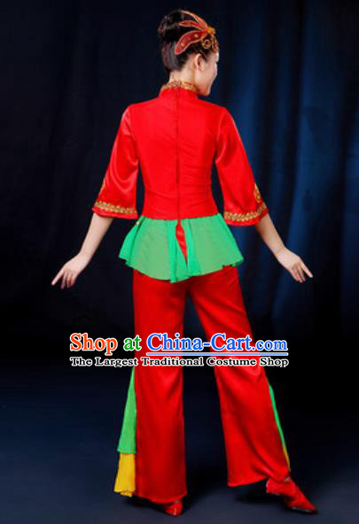 Traditional Chinese Yangko Fan Dance Group Dance Red Clothing Folk Dance Stage Performance Costume for Women