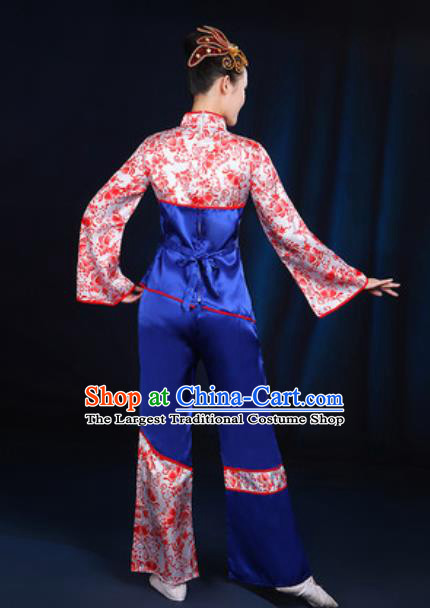 Traditional Chinese Yangko Fan Dance Group Dance Royalblue Clothing Folk Dance Stage Performance Costume for Women