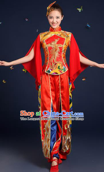 Traditional Chinese Drum Dance Red Clothing Folk Dance Yangko Stage Performance Costume for Women