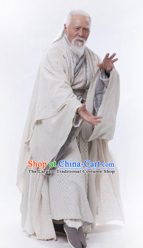 Chinese Ancient Swordsman Taoist Priest Zhang Sanfeng Drama Heavenly Sword Dragon Slaying Saber Historical Costume for Men