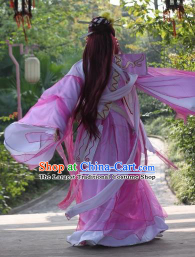 Traditional Chinese Cosplay Peri Princess Pink Hanfu Dress Ancient Swordswoman Embroidered Costume for Women
