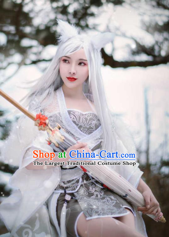 Traditional Chinese Fox Fairy Hanfu Dress Ancient Peri Embroidered Costume for Women