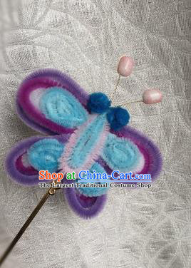 Traditional Chinese Qing Dynasty Purple Velvet Butterfly Hairpins Handmade Ancient Palace Hair Accessories for Women