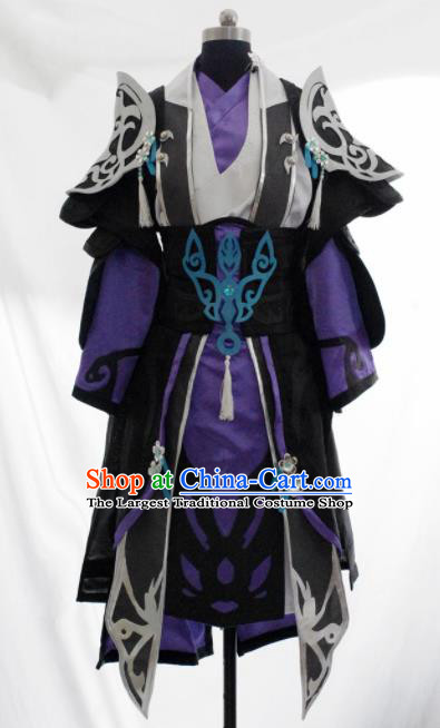 Traditional Chinese Cosplay Kawaler Purple Hanfu Clothing Ancient Swordsman Embroidered Costume for Men