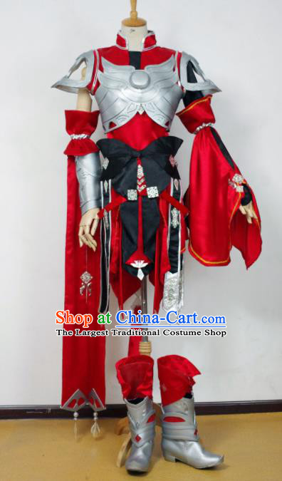 Traditional Chinese Cosplay Kawaler Red Armour Clothing Ancient Swordsman Embroidered Costume for Men