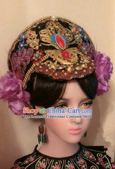Traditional Chinese Qing Dynasty Palace Lady Hat Headwear Ancient Manchu Hair Accessories for Women