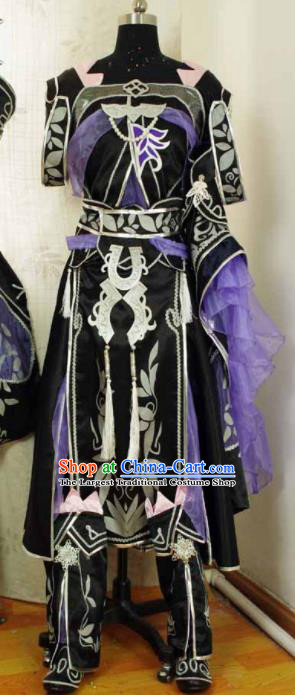 Traditional Chinese Cosplay Swordswoman Purple Hanfu Dress Ancient Court Princess Embroidered Costume for Women