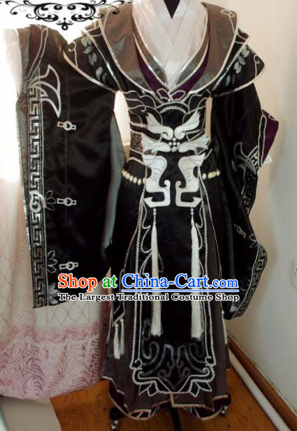 Traditional Chinese Cosplay Taoist Priest Knight Black Clothing Ancient Swordsman Embroidered Costume for Men