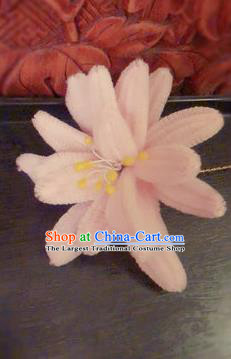 Traditional Chinese Qing Dynasty Pink Velvet Lotus Hairpins Handmade Ancient Manchu Lady Hair Accessories for Women
