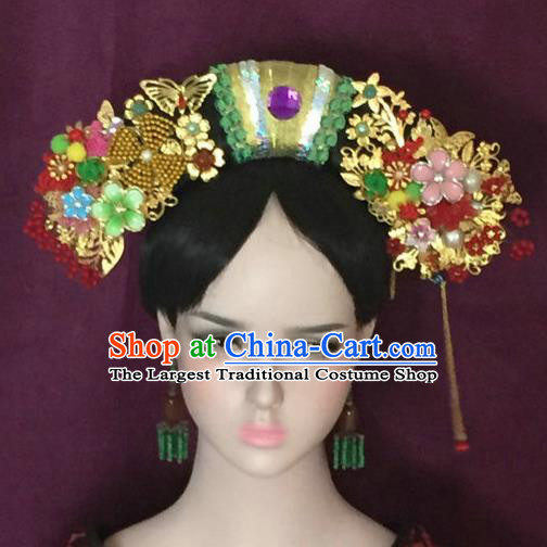 Traditional Chinese Qing Dynasty Imperial Consort Flowers Headwear Ancient Manchu Lady Hair Accessories for Women