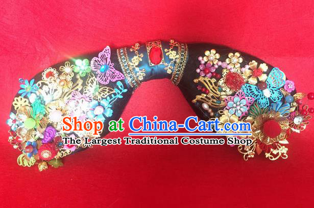 Traditional Chinese Qing Dynasty Princess Butterfly Headwear Ancient Manchu Lady Hair Accessories for Women