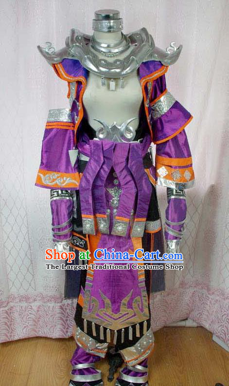 Traditional Chinese Cosplay Warrior Purple Clothing Ancient Swordsman Embroidered Costume for Men
