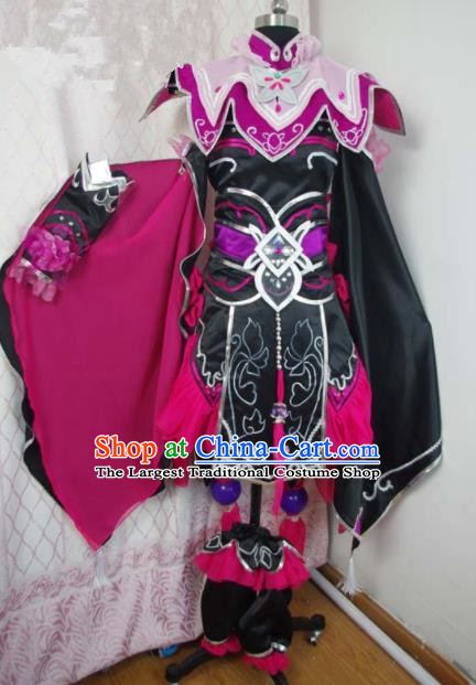 Traditional Chinese Cosplay Swordswoman Purple Hanfu Dress Ancient Female Knight Embroidered Costume for Women