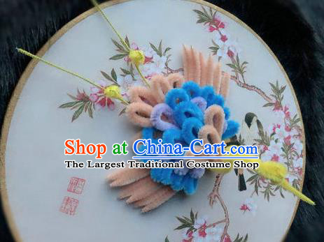 Traditional Chinese Handmade Palace Hair Accessories Ancient Qing Dynasty Velvet Phoenix Hairpins for Women