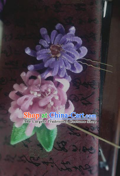 Traditional Chinese Ancient Qing Dynasty Velvet Flowers Hairpins Handmade Palace Hair Accessories for Women