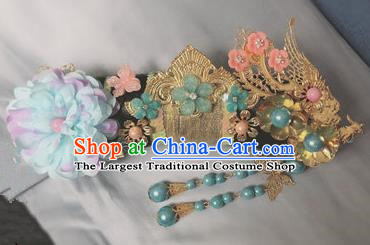 Traditional Chinese Qing Dynasty Imperial Consort Peony Flower Tassel Headwear Ancient Palace Manchu Hair Accessories for Women
