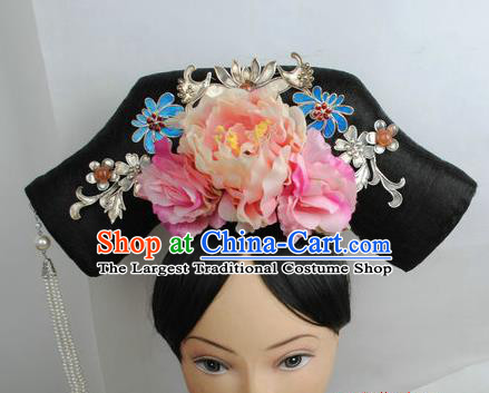 Traditional Chinese Qing Dynasty Manchu Princess Headwear Ancient Palace Lady Hair Accessories for Women