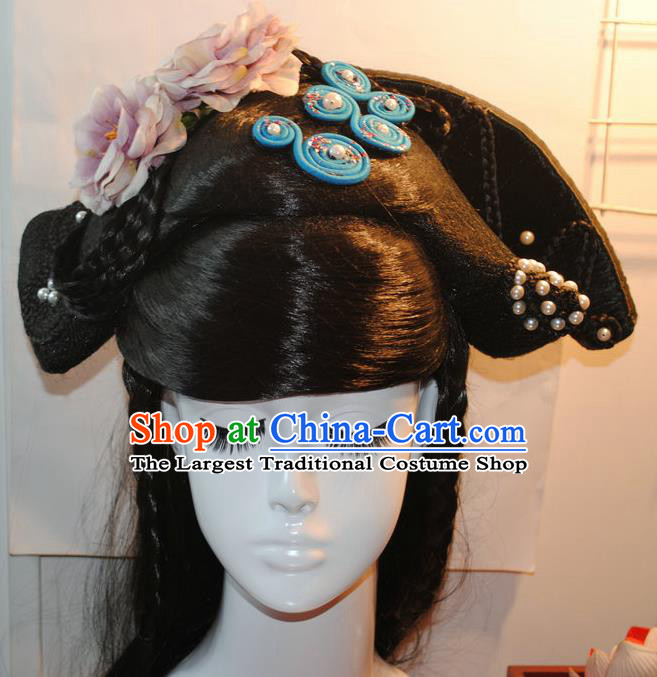 Traditional Chinese Tang Dynasty Imperial Consort Wigs Ancient Peri Goddess Chignon Hair Accessories for Women