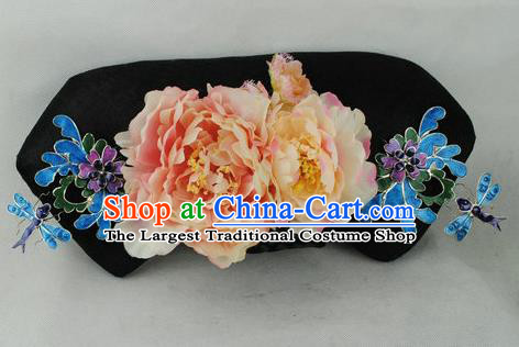 Chinese Traditional Qing Dynasty Princess Peony Headwear Ancient Palace Lady Hair Accessories for Women