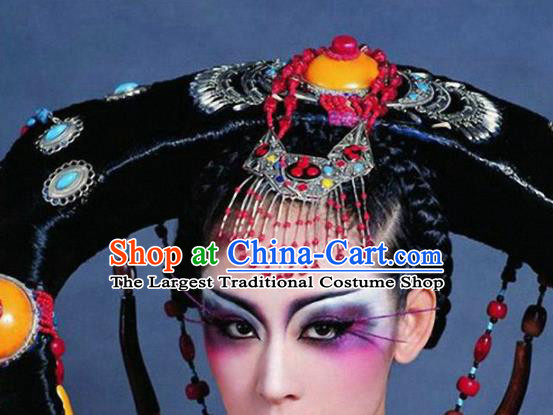 Traditional Chinese Qing Dynasty Mongol Princess Wigs Ancient Palace Lady Chignon Hair Accessories for Women