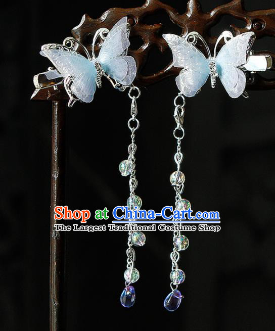 Traditional Chinese Princess Blue Butterfly Hair Claws Hairpins Handmade Ancient Palace Lady Hair Accessories for Women