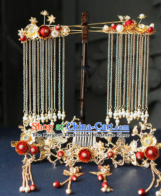 Traditional Chinese Wedding Hairpins Tassel Hair Combs Handmade Ancient Princess Hair Accessories Complete Set for Women