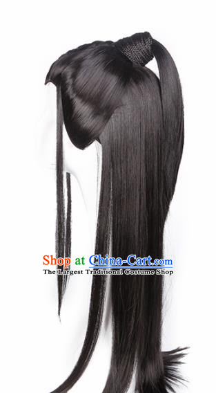 Traditional Chinese Han Dynasty Young Hero Wigs Ancient Swordsman Chignon Hair Accessories for Men