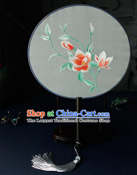 Chinese Traditional Handmade Palace Fans Ancient Princess Embroidered Flowers Round Fans for Women