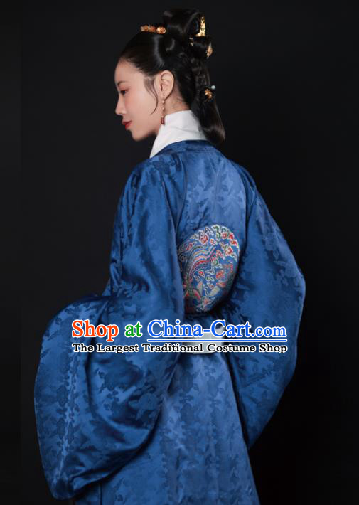 Chinese Ancient Ming Dynasty Court Dowager Navy Hanfu Dress Traditional Imperial Consort Embroidered Historical Costume for Women