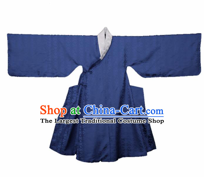 Chinese Ancient Taoist Priest Royalblue Robe Traditional Ming Dynasty Minister Embroidered Historical Costume for Men