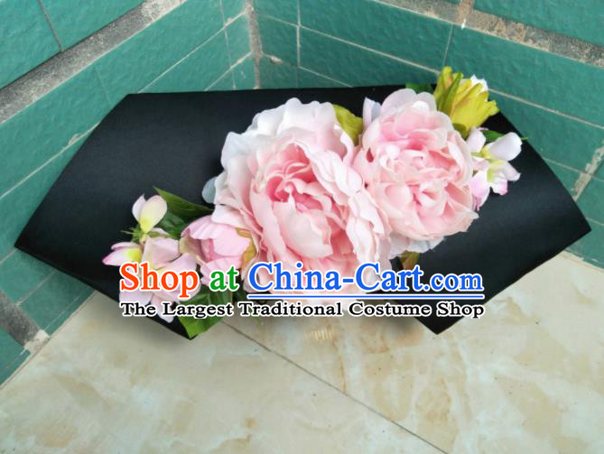 Traditional Chinese Handmade Qing Dynasty Manchu Imperial Consort Pink Peony Headwear Hairpins Ancient Hair Accessories for Women