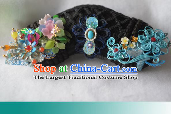 Traditional Chinese Qing Dynasty Manchu Princess Headwear Hairpins Ancient Handmade Queen Hair Accessories for Women