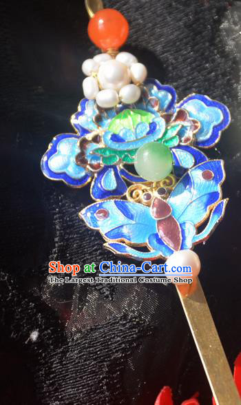 Traditional Chinese Handmade Queen Blueing Lotus Butterfly Hairpins Ancient Imperial Empress Hair Accessories for Women