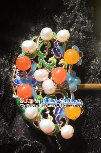 Traditional Chinese Handmade Queen Cloisonne Pearls Hairpins Ancient Imperial Empress Hair Accessories for Women