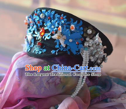 Chinese Qing Dynasty Manchu Imperial Consort Royal Hat Headwear Hairpins Ancient Handmade Queen Hair Accessories for Women