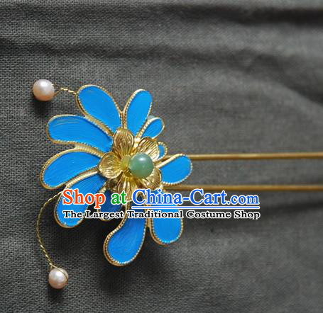 Handmade Chinese Ancient Princess Blue Hairpins Headwear Hair Accessories for Women