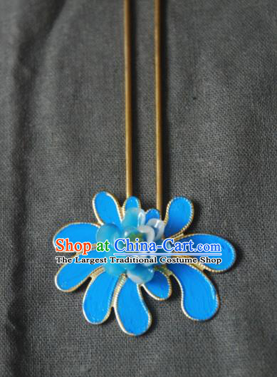 Handmade Chinese Ancient Princess Blue Peony Hairpins Headwear Hair Accessories for Women