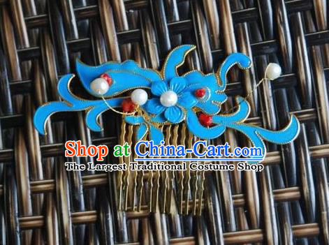 Handmade Chinese Ancient Princess Hairpins Blue Hair Comb Headwear Hair Accessories for Women