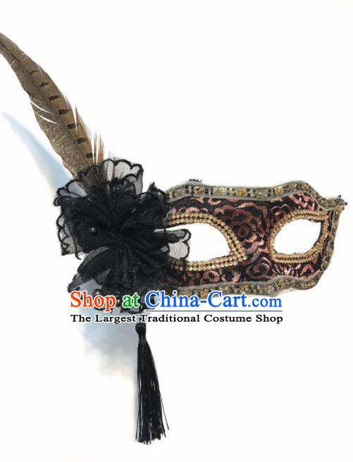 Top Halloween Stage Show Accessories Brazilian Carnival Catwalks Brown Feather Face Mask for Women